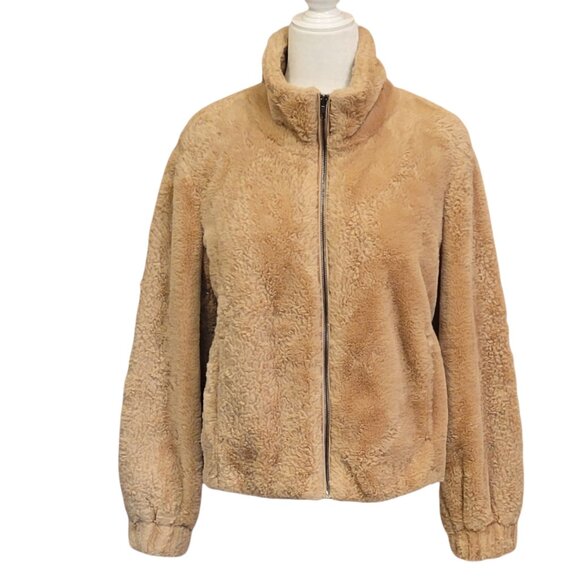 Sanctuary Faux Fur Teddy Soft Fully Lined Neutral Bomber Jacket Sz Med - Picture 2 of 11
